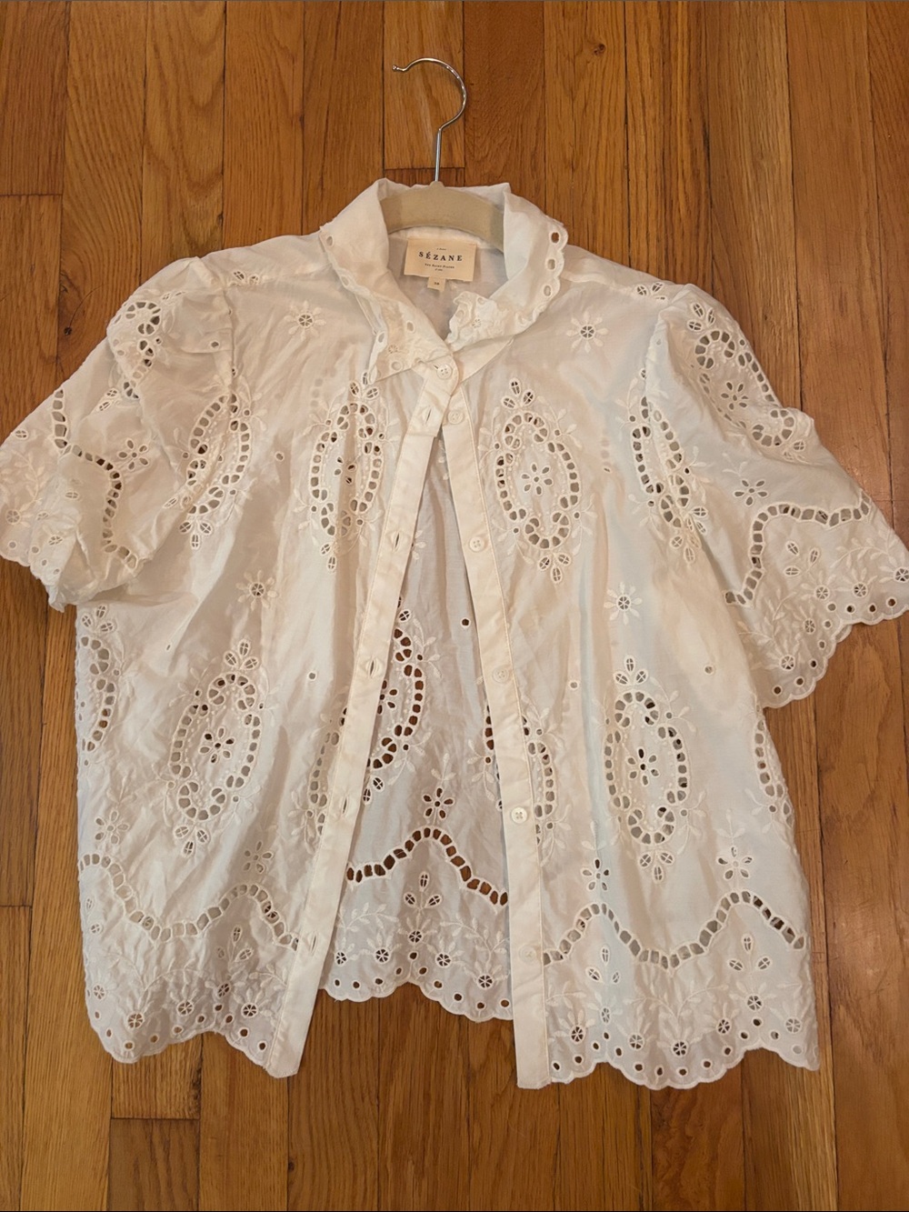 Sézane White Eyelet Button-Front Blouse
